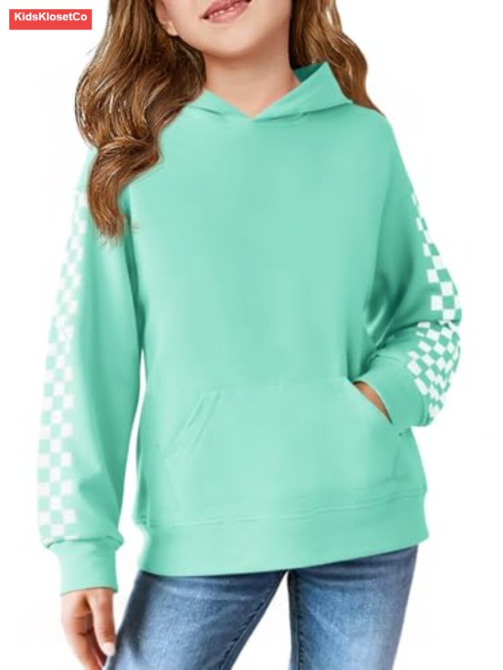 Girls Plaid Long Sleeve Hooded Sweatshirt Pullover Hoodie